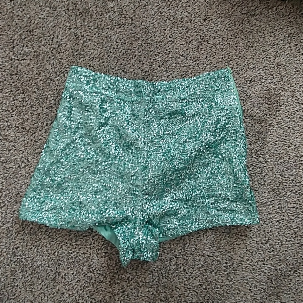 Seafoam green sequin shorts